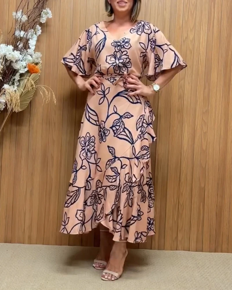 2025 Fashion Floral Print V-Neck Short Sleeved Backless Lace Up and Wrap Skirt Set In Stock for Women, Newly Released
2025 Fashion Floral Print V-Neck Short Sleeved Backless Lace Up and Wrap Skirt Set In Stock for Women, Newly Released