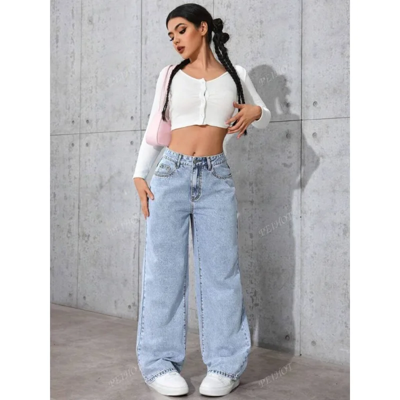 Women Solid Color Washed High-Waisted Elasticity Straight-Leg Jeans Loose Fashion Front & Back Pockets Jeans Suitable Daily
Women Solid Color Washed High-Waisted Elasticity Straight-Leg Jeans Loose Fashion Front & Back Pockets Jeans Suitable Daily