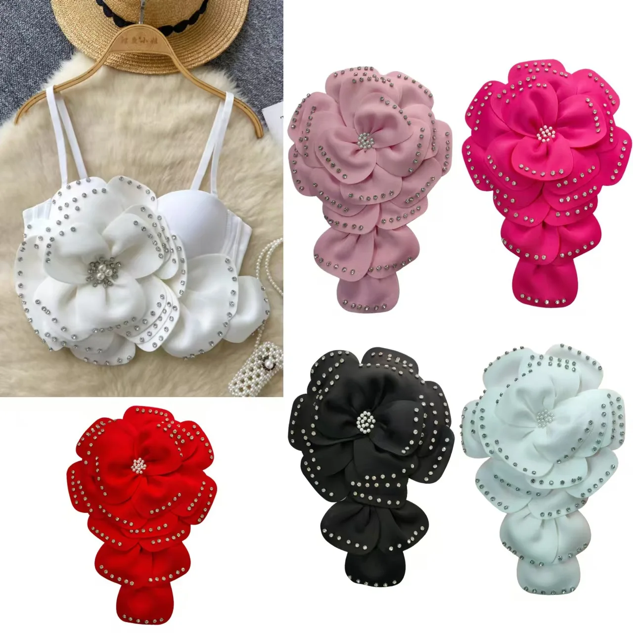 Diamond-inlaid three-dimensional fabric flowers multi-layer corsage decorative suspender dress clothing accessories
Diamond-inlaid three-dimensional fabric flowers multi-layer corsage decorative suspender dress clothing accessories