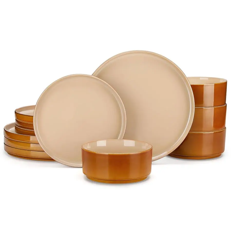 ONION Ceramic Plates and Bowls Sets, 12 Pieces Brown Dinnerware Sets for Kitchen, Reactive Glaze Dishes Set for 4, Dishwasher an
ONION Ceramic Plates and Bowls Sets, 12 Pieces Brown Dinnerware Sets for Kitchen, Reactive Glaze Dishes Set for 4, Dishwasher an