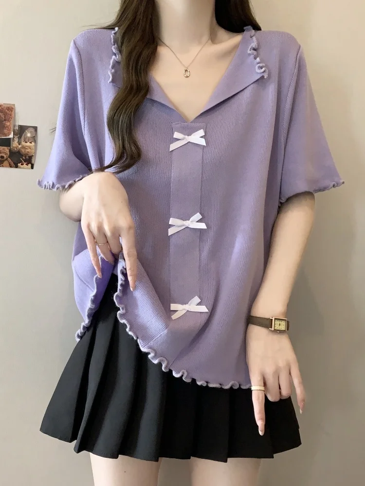 Purple V-Neck Short Sleeve Ice Silk T-Shirt Women's Summer plus Size Base Shirt Slimming Belly Cover Design Anti-Aging Top
Purple V-Neck Short Sleeve Ice Silk T-Shirt Women's Summer plus Size Base Shirt Slimming Belly Cover Design Anti-Aging Top