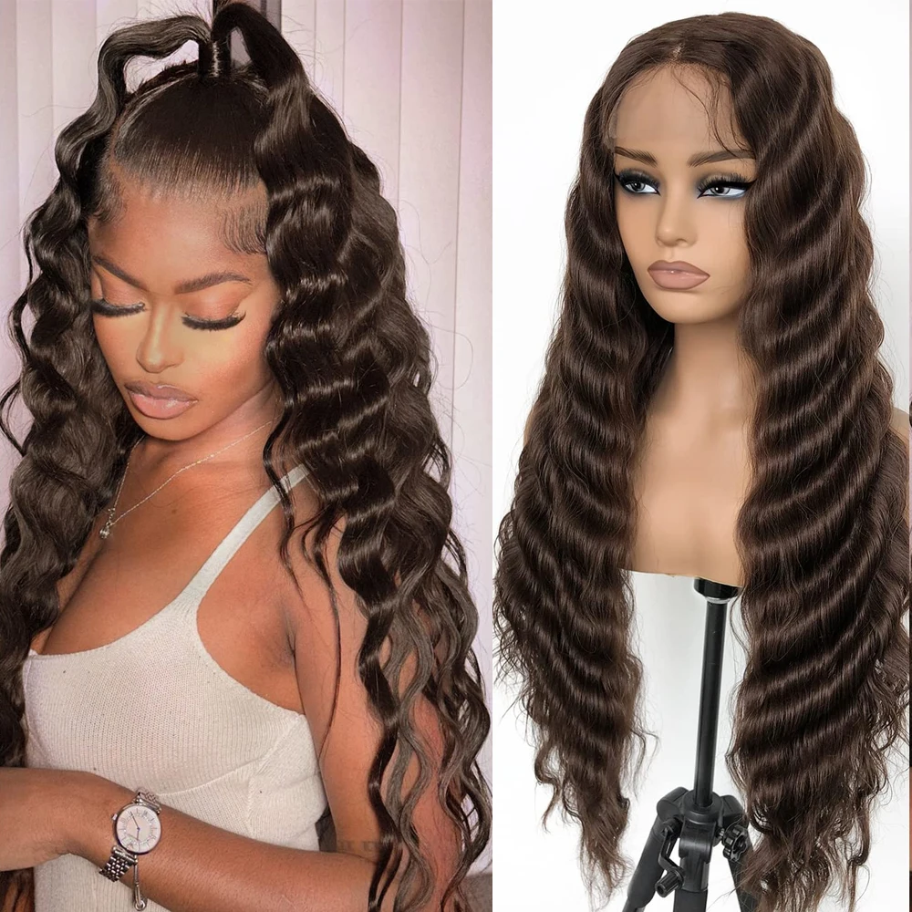 Chocolate Brown Loose Deep Wave Lace Front Wigs Pre Plucked Synthetic Glueless Butter Lace Frontal Crimp Curly Wigs for Women
Chocolate Brown Loose Deep Wave Lace Front Wigs Pre Plucked Synthetic Glueless Butter Lace Frontal Crimp Curly Wigs for Women