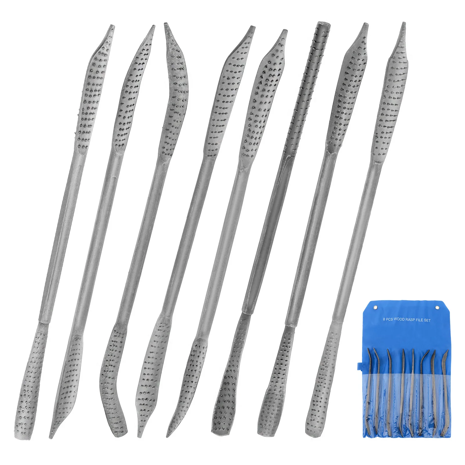 8pcs 9 inch Wood Riffler File Rasp Kit for Woodworking Carving Crafting Grinding Double Ended Hand Tools Needle File Rasp
