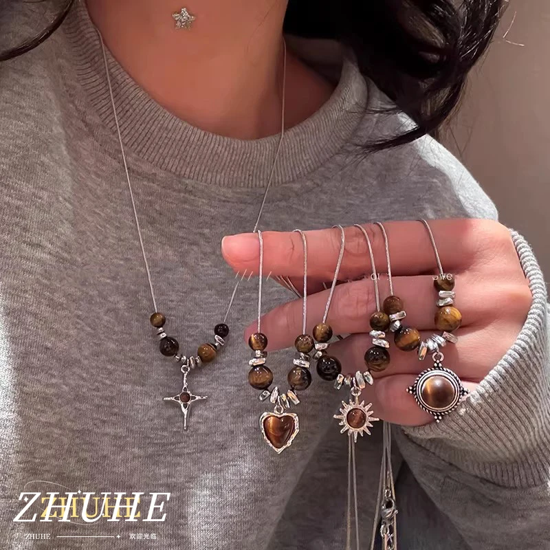 Copper Tiger Eye Beaded Necklace Jewelry Accessories, Star Sun Heart Shape Pendant Choker For Women Men, Natural Stone Bohemian
Copper Tiger Eye Beaded Necklace Jewelry Accessories, Star Sun Heart Shape Pendant Choker For Women Men, Natural Stone Bohemian