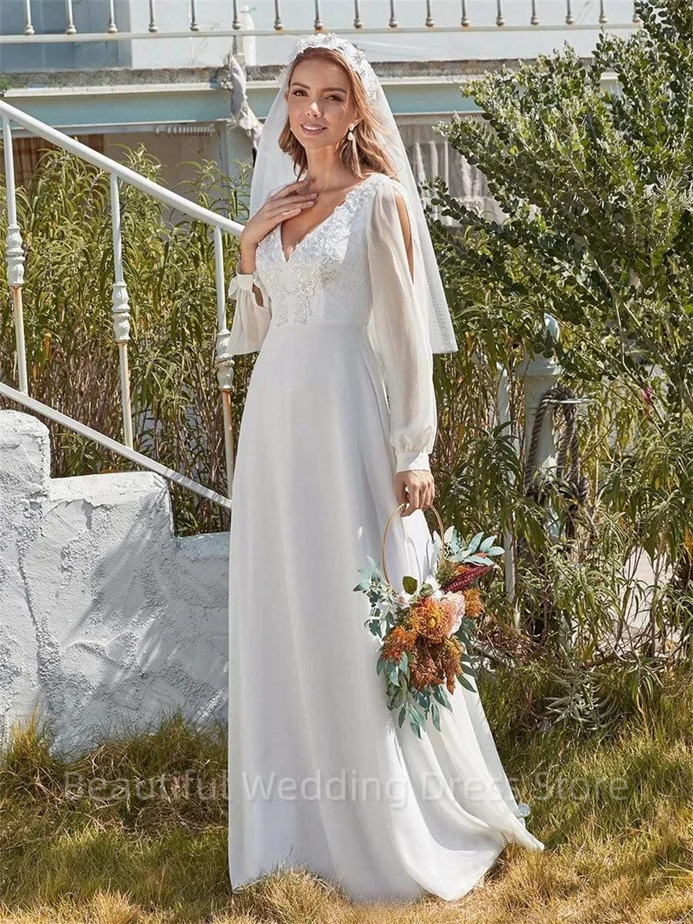 Classic Deep V Neck Wedding Gown Appliques 3D Flower Long Sleeve Beach Bridal Gown Robe Custom Made Vestidos De Novia
Classic Deep V Neck Wedding Gown Appliques 3D Flower Long Sleeve Beach Bridal Gown Robe Custom Made Vestidos De Novia
