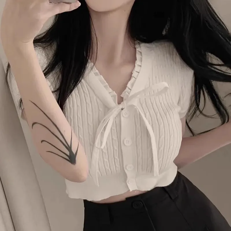 Fashionable Knitted Sweater Anti-Pilling Elegant Women's Top Quality Short Sleeve V-Neck Knot Commute Style
Fashionable Knitted Sweater Anti-Pilling Elegant Women's Top Quality Short Sleeve V-Neck Knot Commute Style