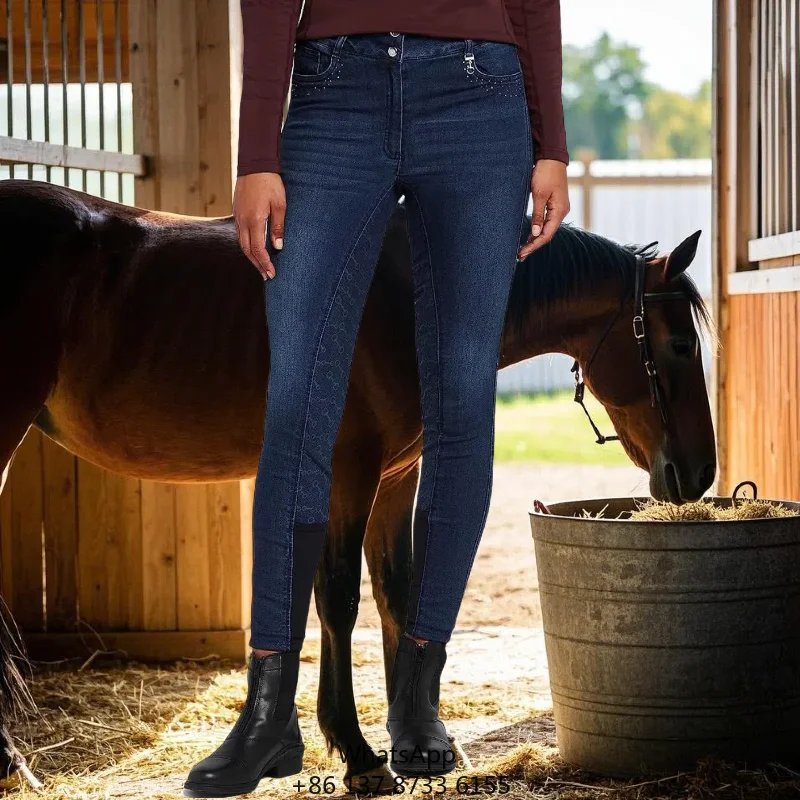 Женские синие джинсовые бриджи-джодхпуры с высокой посадкой, силиконовым покрытием по всей поверхности сиденья и накладками на колени, для тренировок и соревнований, облегающие джинсы
Женские синие джинсовые бриджи-джодхпуры с высокой посадкой, силиконовым покрытием по всей поверхности сиденья и накладками на колени, для тренировок и соревнований, облегающие джинсы