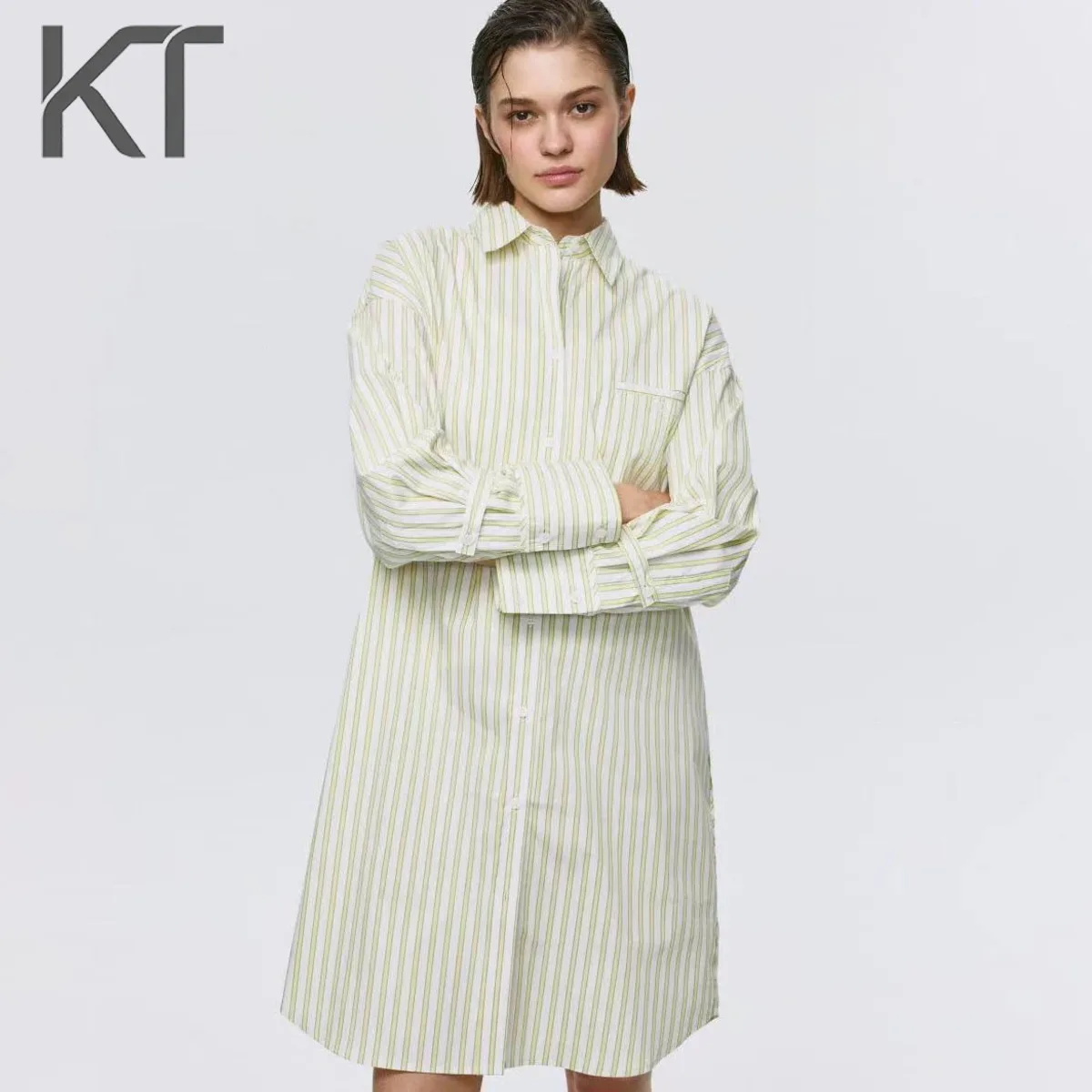 KT Women's Casual Striped Shirt Dress 2026 Spring Summer Oversized Long Sleeve Button Down Chest Pocket Shirt Dresses
KT Women's Casual Striped Shirt Dress 2026 Spring Summer Oversized Long Sleeve Button Down Chest Pocket Shirt Dresses