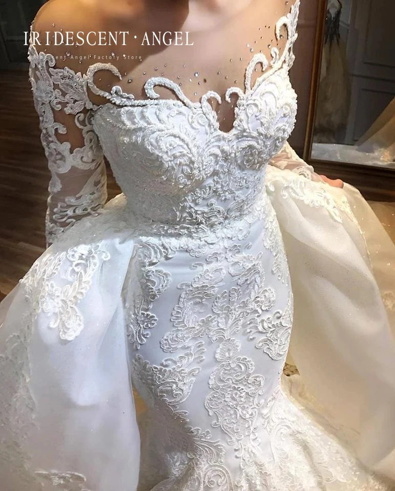 IRIDESCENT Dubai African Long Sleeve Wedding Dresses With Detachable Train Glamorous Mermaid Woman Bridal Gown Vestido Novias
IRIDESCENT Dubai African Long Sleeve Wedding Dresses With Detachable Train Glamorous Mermaid Woman Bridal Gown Vestido Novias