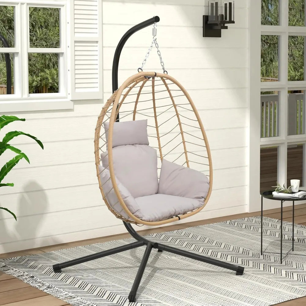 Hanging Egg Chair with Stand Patio Hammock Swing Chair Basket Wicker Rattan Adjustable Height UV Resistant Indoor Outdoor Use
Hanging Egg Chair with Stand Patio Hammock Swing Chair Basket Wicker Rattan Adjustable Height UV Resistant Indoor Outdoor Use