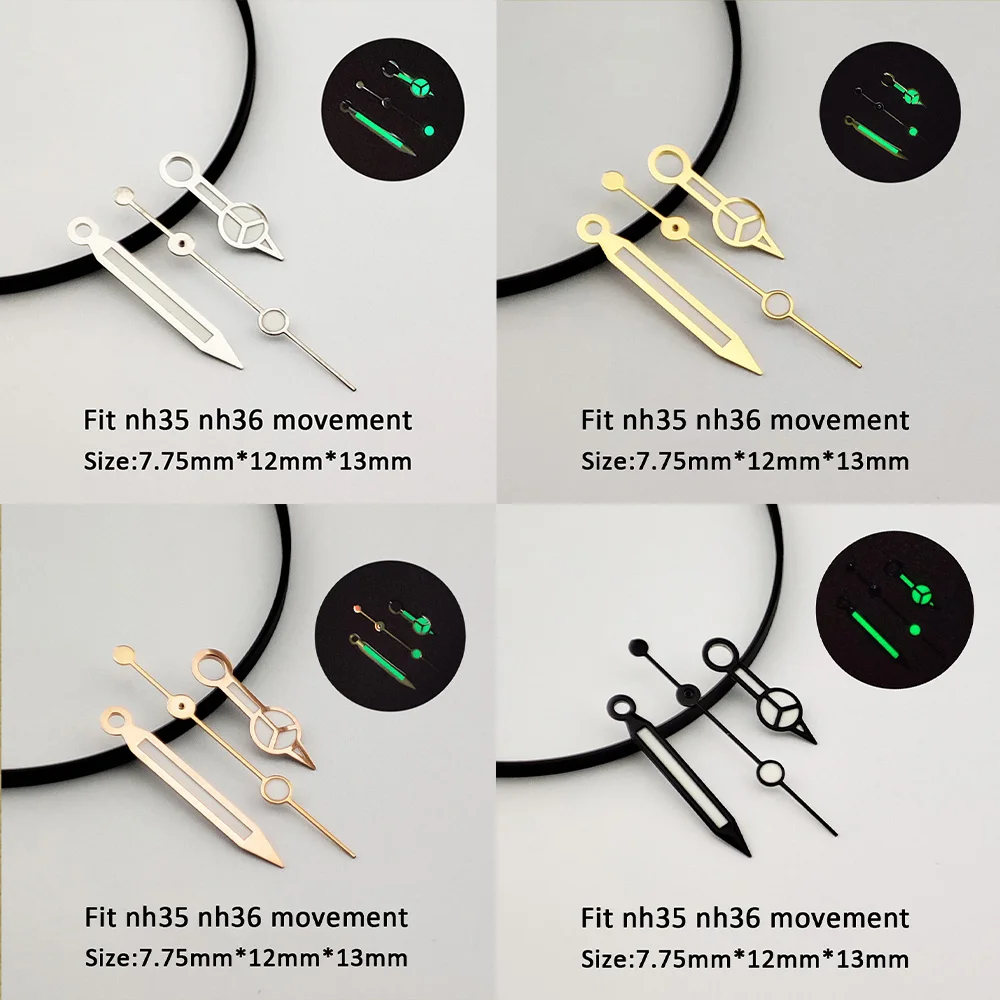 NH35 Hands Rose Gold Silver Gold Watch Hands For NH35/NH36/4R/7S Movement Watches Pointers Green Luminous
NH35 Hands Rose Gold Silver Gold Watch Hands For NH35/NH36/4R/7S Movement Watches Pointers Green Luminous