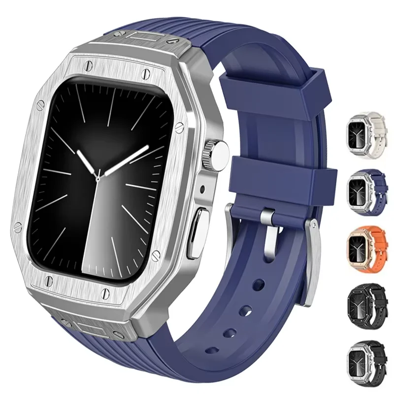 Комплект для модификации Apple Watch 45 мм 44 мм: корпус из нержавеющей стали, спортивный силиконовый ремешок из ТПУ для IWatch Series 9 8 7 6 5
Комплект для модификации Apple Watch 45 мм 44 мм: корпус из нержавеющей стали, спортивный силиконовый ремешок из ТПУ для IWatch Series 9 8 7 6 5