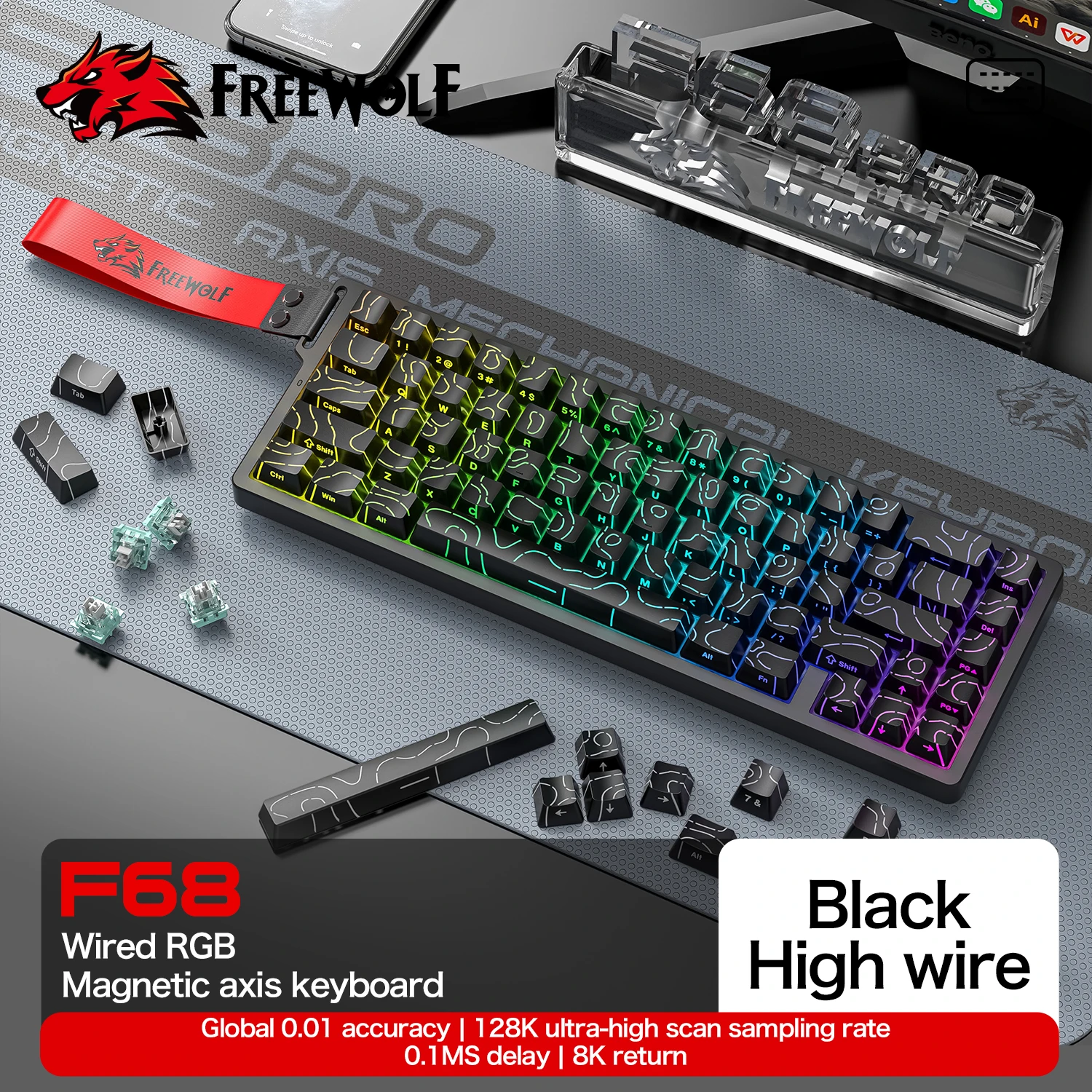 Wired 8K Hz F68 & Wireless 1K Hz F68Pro Keyboard Offers Full-range 0.01mm,0.1ms Latency,RGB Backlighting,Supporting PC/Web Pages
Wired 8K Hz F68 & Wireless 1K Hz F68Pro Keyboard Offers Full-range 0.01mm,0.1ms Latency,RGB Backlighting,Supporting PC/Web Pages