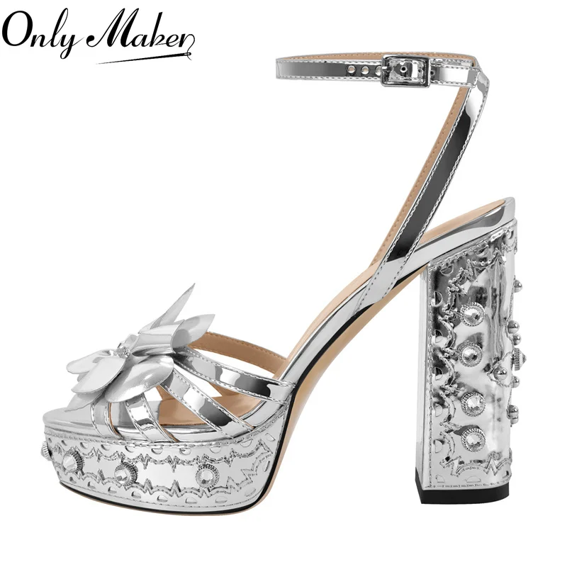 Onlymaker Women Platform Open Toe Sliver Shining Chunky Heels Sandals Flower Rhinestone Dress Party Wedding High Heels
Onlymaker Women Platform Open Toe Sliver Shining Chunky Heels Sandals Flower Rhinestone Dress Party Wedding High Heels