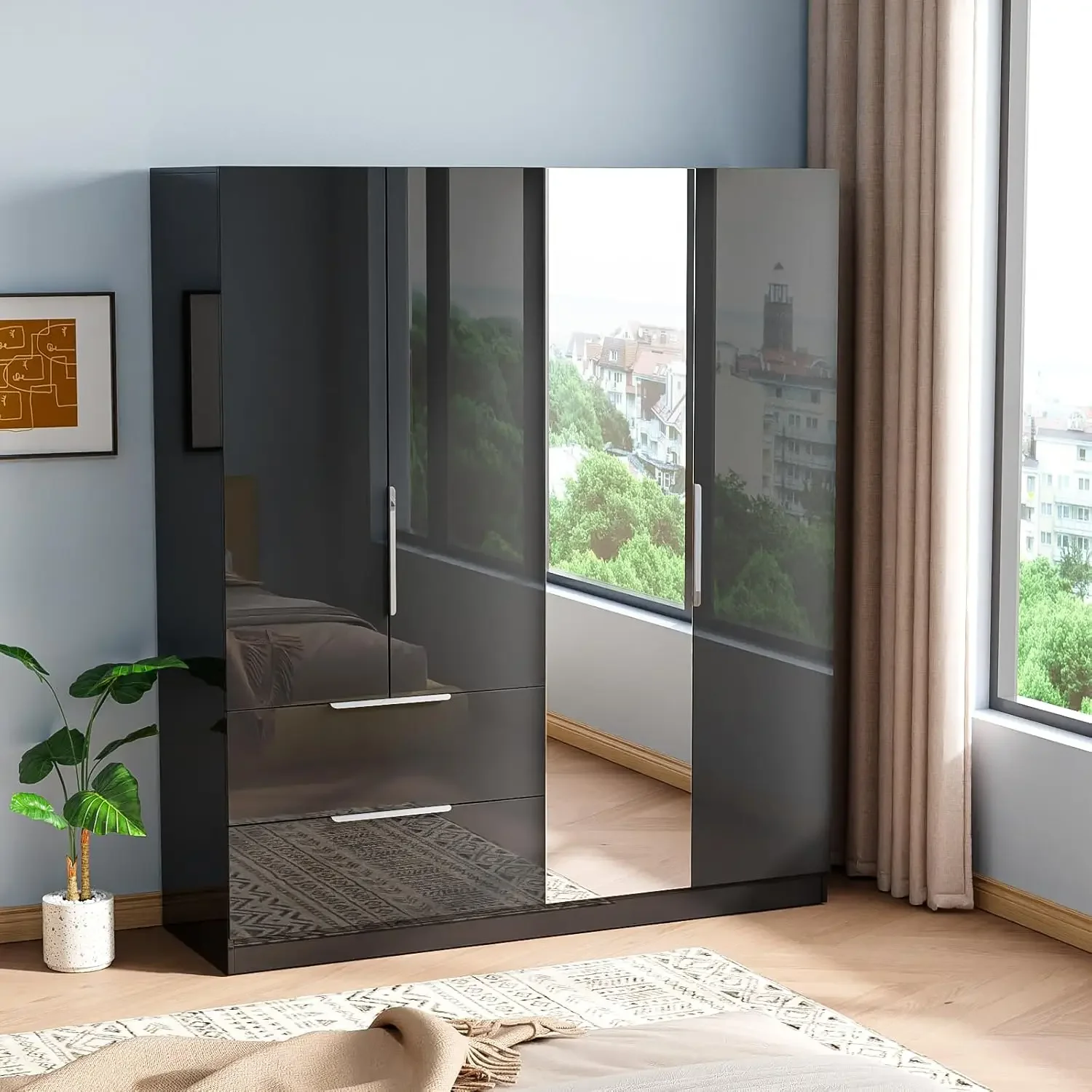 Modern Wood Black Freestanding Closet Bedroom,72.8" H Wardrobe with Mirror,Wardrobe Cabinet with Hanging Rod & Shelves
Modern Wood Black Freestanding Closet Bedroom,72.8" H Wardrobe with Mirror,Wardrobe Cabinet with Hanging Rod & Shelves