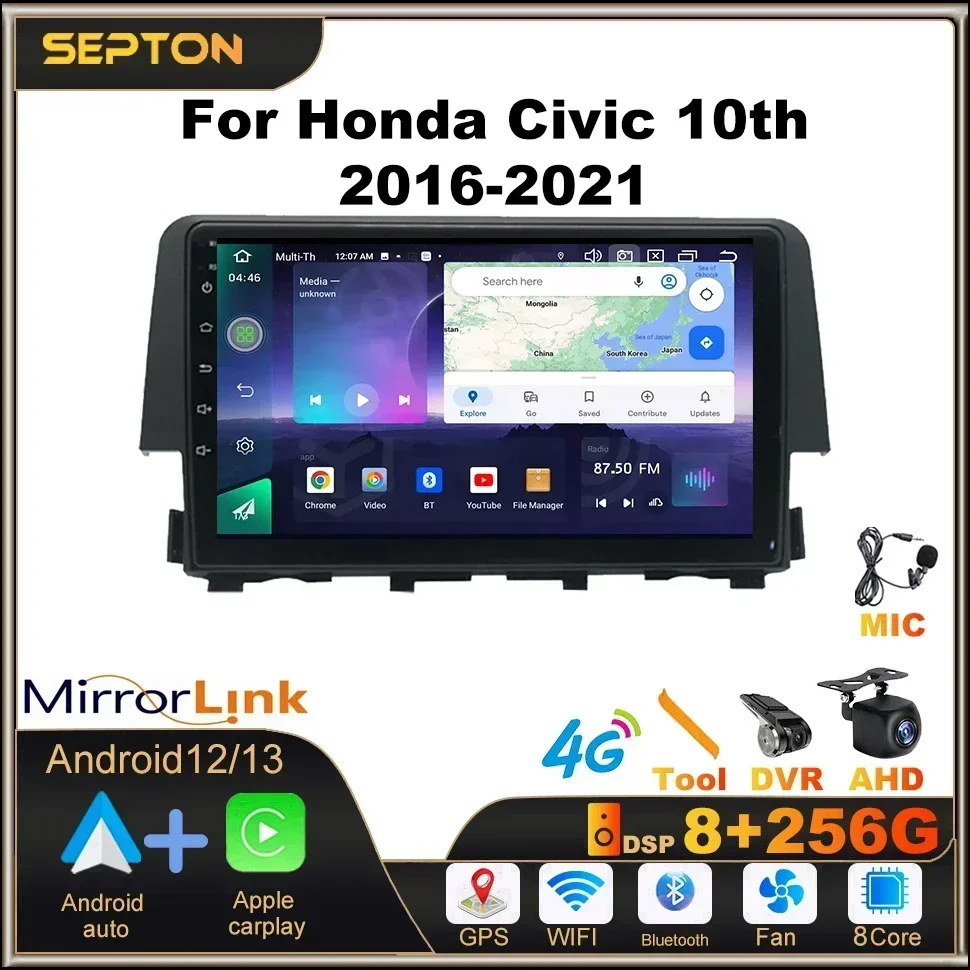 SEPTON Head Unit Car Radio Multimedia Player CarPlay for Honda Civic 10th 2016-2021 2Din Android Stereo GPS 8core WIFI 4G BT
SEPTON Head Unit Car Radio Multimedia Player CarPlay for Honda Civic 10th 2016-2021 2Din Android Stereo GPS 8core WIFI 4G BT