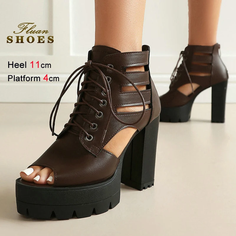 New Summer Brown Women's Cool Boots Thick Heels 11cm Platform 4cm Ankle Boots Lace Up Back Zipper Round Open Toe Ladies Boots CD
New Summer Brown Women's Cool Boots Thick Heels 11cm Platform 4cm Ankle Boots Lace Up Back Zipper Round Open Toe Ladies Boots CD