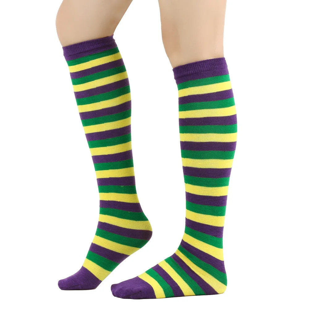 Carnival calf socks with purple, green, yellow stripes, mid length socks for parent-child knee length socks, unisex Irish socks
Carnival calf socks with purple, green, yellow stripes, mid length socks for parent-child knee length socks, unisex Irish socks