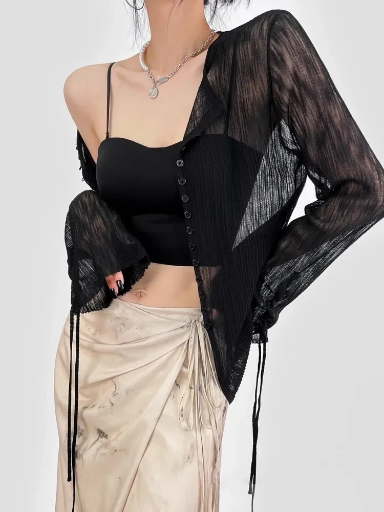 Black Breasted Flared Sleeve Sun Protection Top For Women With High-End Texture, Hollowed Out Perspective Knitted Cardigan
Black Breasted Flared Sleeve Sun Protection Top For Women With High-End Texture, Hollowed Out Perspective Knitted Cardigan