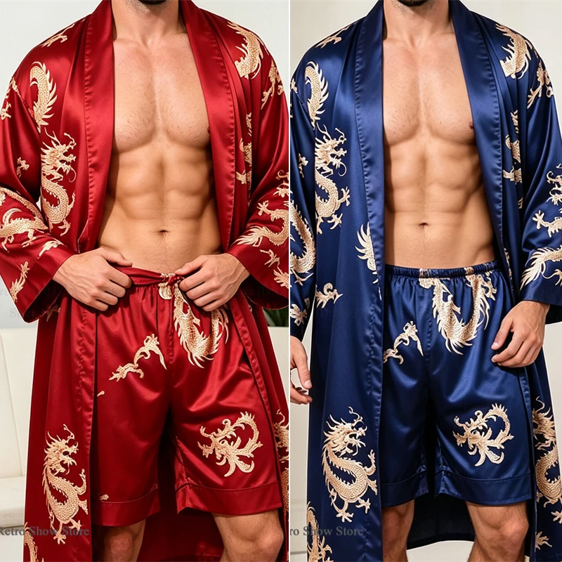 Men's Ice Silk Sleepwear Kimono Bathrobe Gown Long Robe Pajamas Two Piece Set Print Tiger Loose Casual Homewear Lounge Wear
Men's Ice Silk Sleepwear Kimono Bathrobe Gown Long Robe Pajamas Two Piece Set Print Tiger Loose Casual Homewear Lounge Wear
