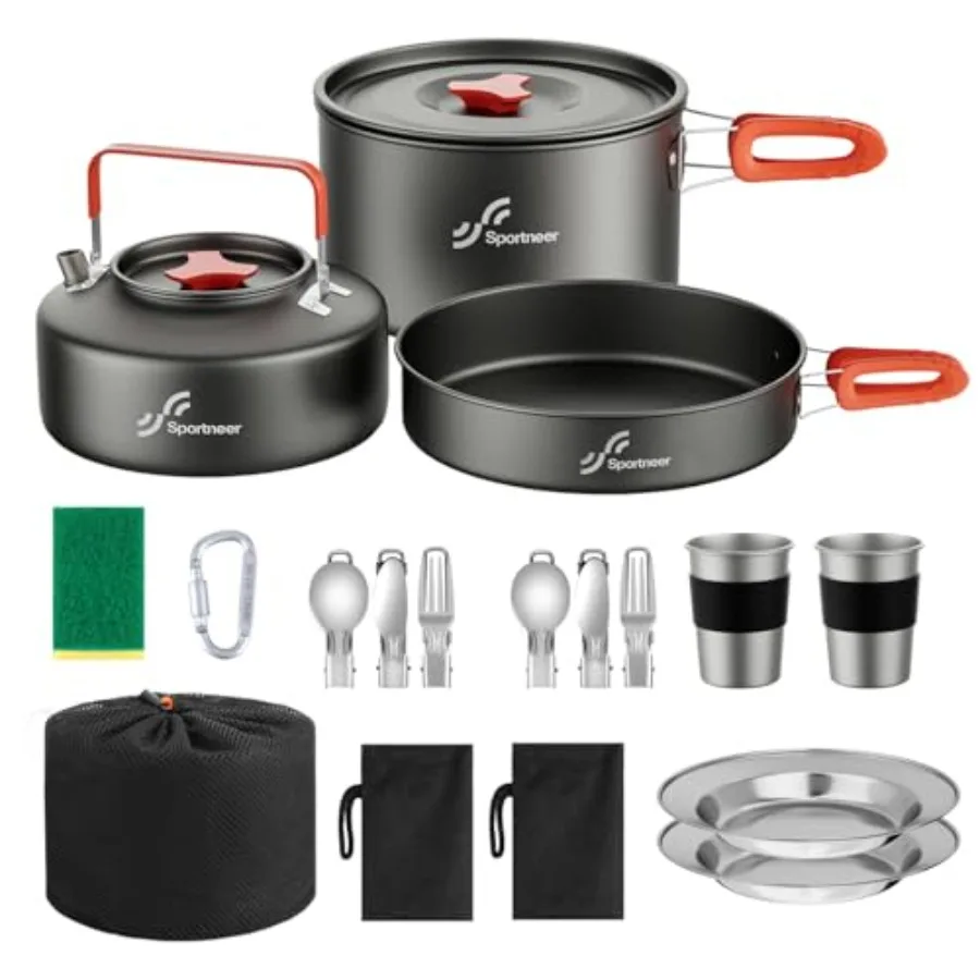 Camping Cookware Set, 18Pcs Non-Stick Lightweight Pots, Pan, Kettle with Stainless Steel Cups, Plates, Forks, Knives and Spoons
Camping Cookware Set, 18Pcs Non-Stick Lightweight Pots, Pan, Kettle with Stainless Steel Cups, Plates, Forks, Knives and Spoons