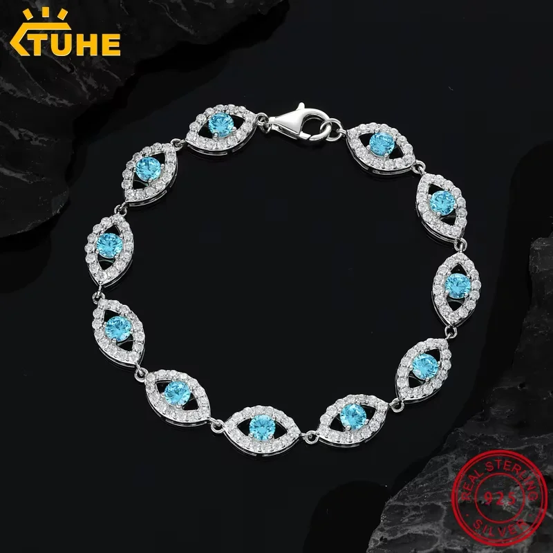 TUHE Unisex 925 Sterling Silver Bracelets Blue Evil Eye Cubic Zircon Bracelet For Men Women Party Hip Hop Jewelry Gift
TUHE Unisex 925 Sterling Silver Bracelets Blue Evil Eye Cubic Zircon Bracelet For Men Women Party Hip Hop Jewelry Gift