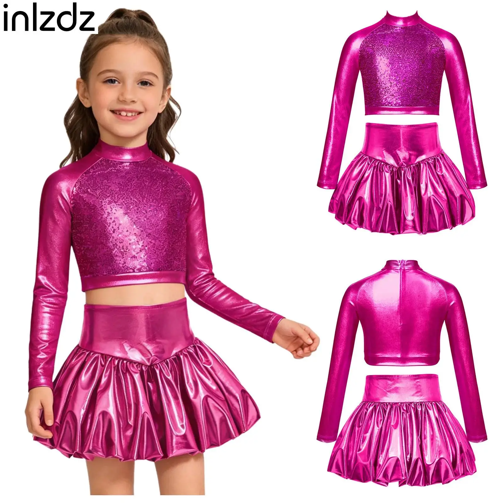 Kids Girls Jazz Dance Costume Two Piece Sequins Dancewear Sets Long Sleeve Metallic Crop Top+Skirt Sets for Modern Latin Samba
Kids Girls Jazz Dance Costume Two Piece Sequins Dancewear Sets Long Sleeve Metallic Crop Top+Skirt Sets for Modern Latin Samba