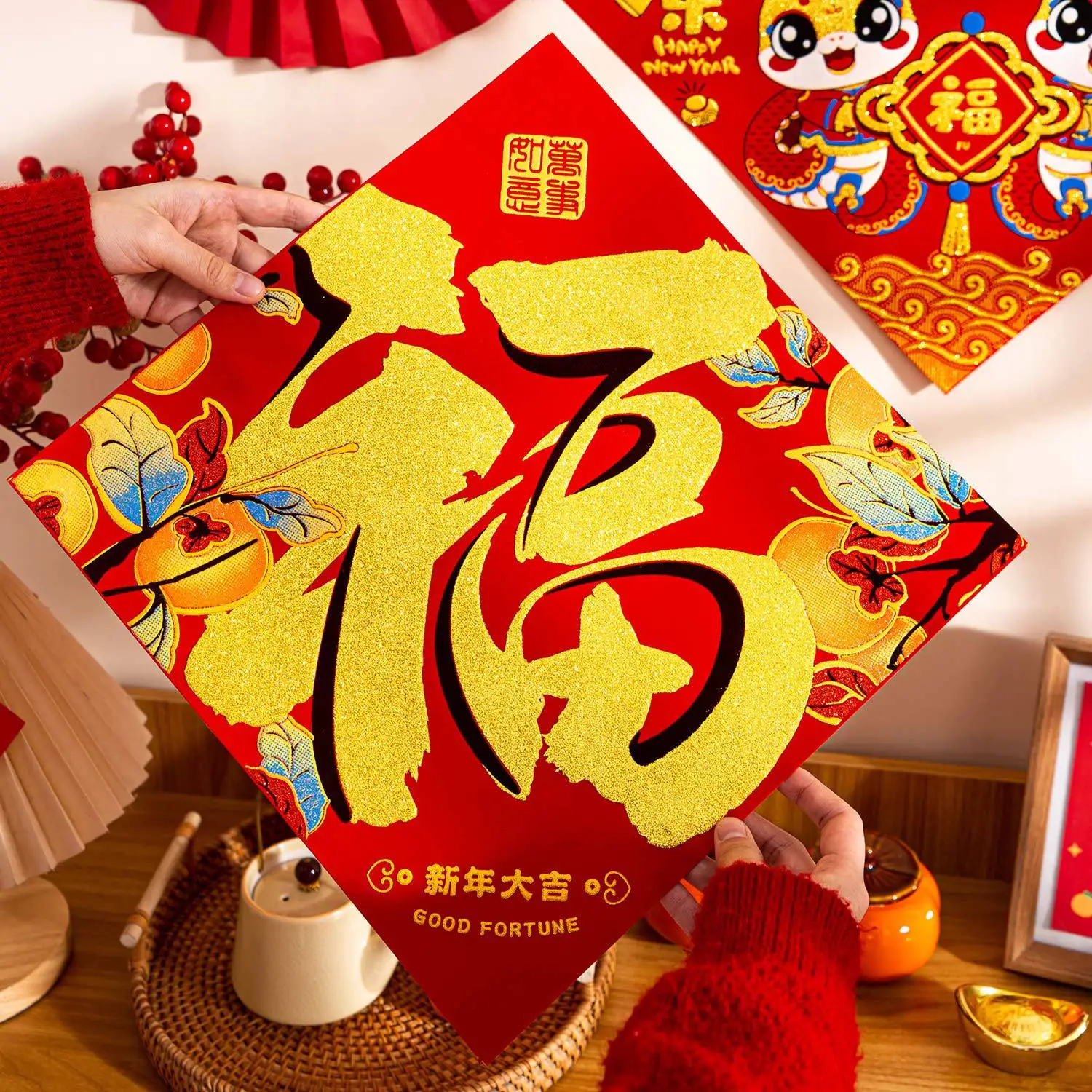 New Year decoration door Fu character door paste 2025 snake Spring Festival New Year flannelcloth wall paste decoration 
New Year decoration door Fu character door paste 2025 snake Spring Festival New Year flannelcloth wall paste decoration