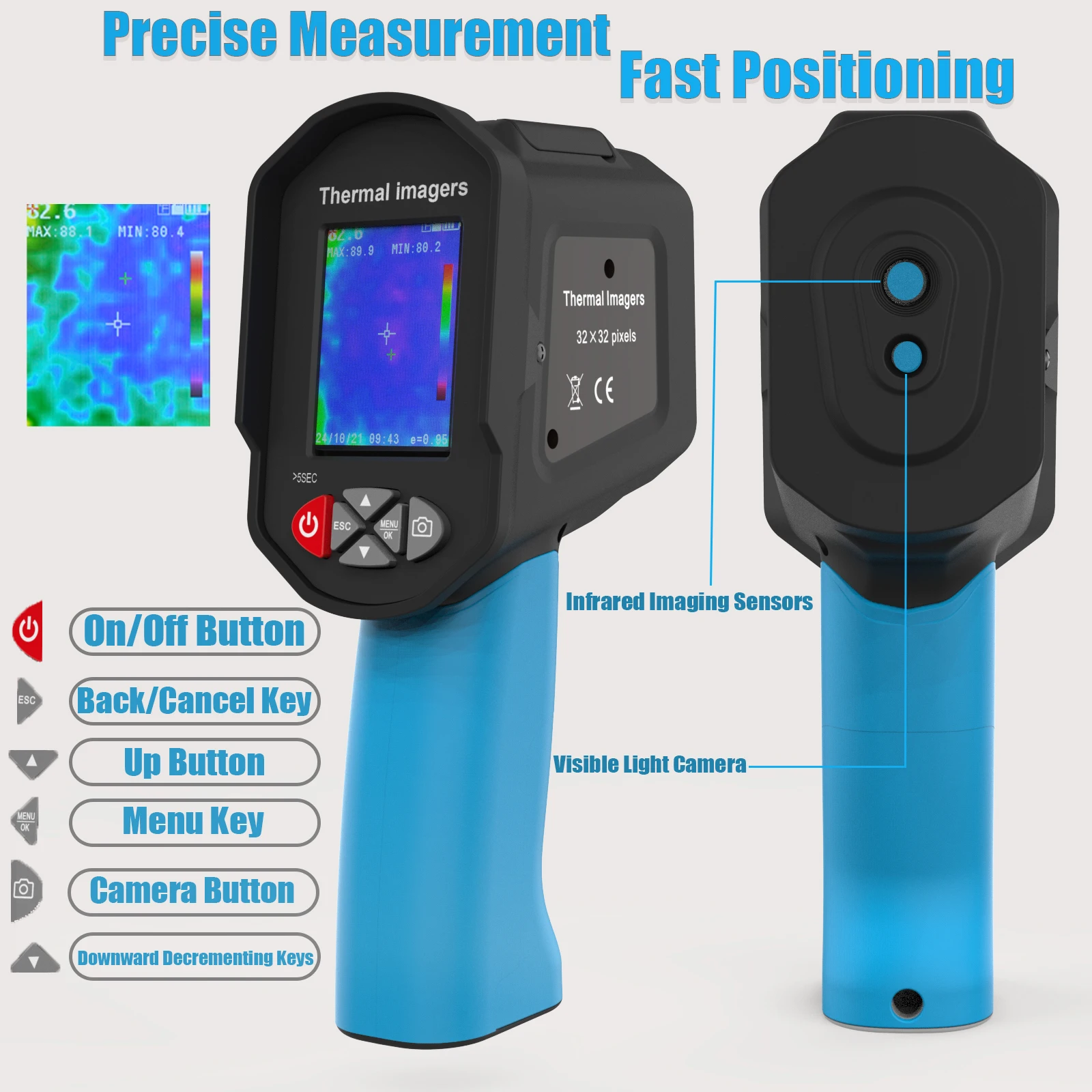 32x32 Full-Color IR Thermal Imaging Camera with 0.15℃ Thermal Sensitivity and Adjustable Emissivity 0.1-0.99
32x32 Full-Color IR Thermal Imaging Camera with 0.15℃ Thermal Sensitivity and Adjustable Emissivity 0.1-0.99