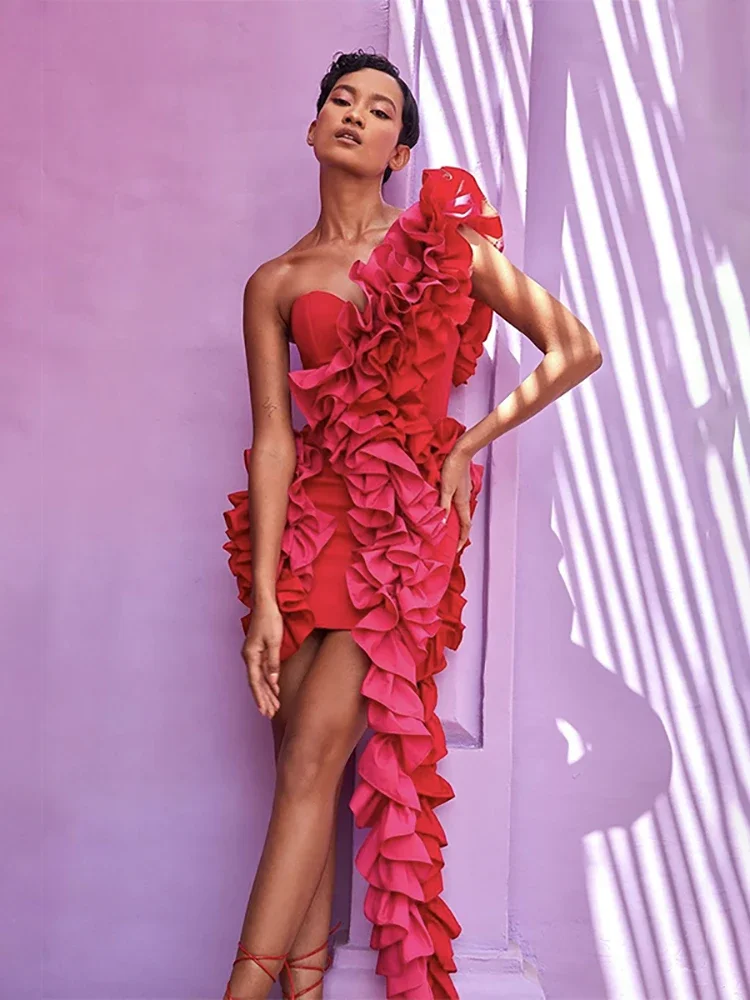 Sexy One Shoulder Ruffles Tassel Bandage Dress Women Rose Red Ruffled Asymmetrical Mini Bodycon Dresses Cocktail Evening Party
Sexy One Shoulder Ruffles Tassel Bandage Dress Women Rose Red Ruffled Asymmetrical Mini Bodycon Dresses Cocktail Evening Party