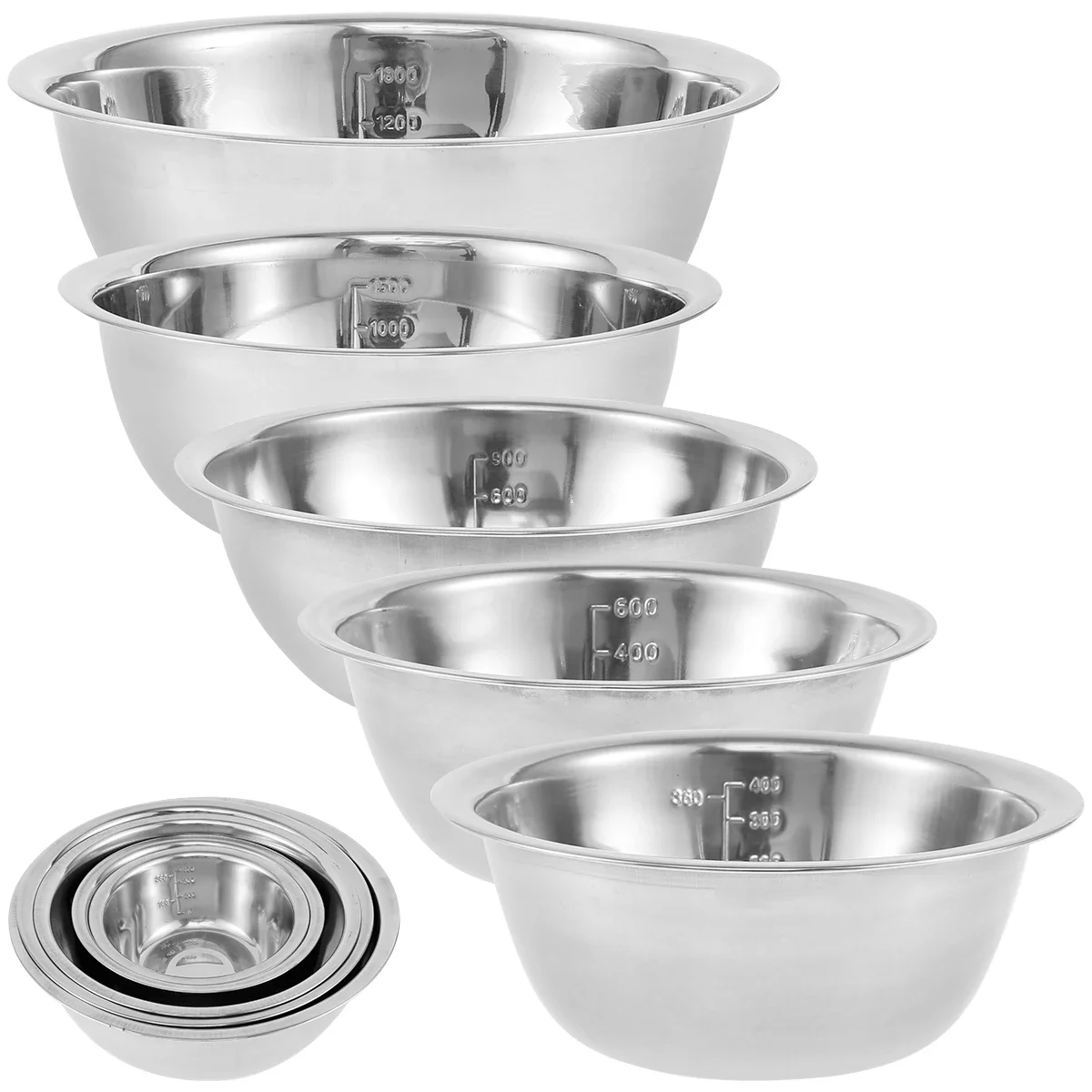 5Pcs Salad Mixing Bowl Set Stainless Steel Multipurpose Soup Basin 5 Sizes Nesting Bowls for Kitchen Cooking Baking Food Storage
5Pcs Salad Mixing Bowl Set Stainless Steel Multipurpose Soup Basin 5 Sizes Nesting Bowls for Kitchen Cooking Baking Food Storage