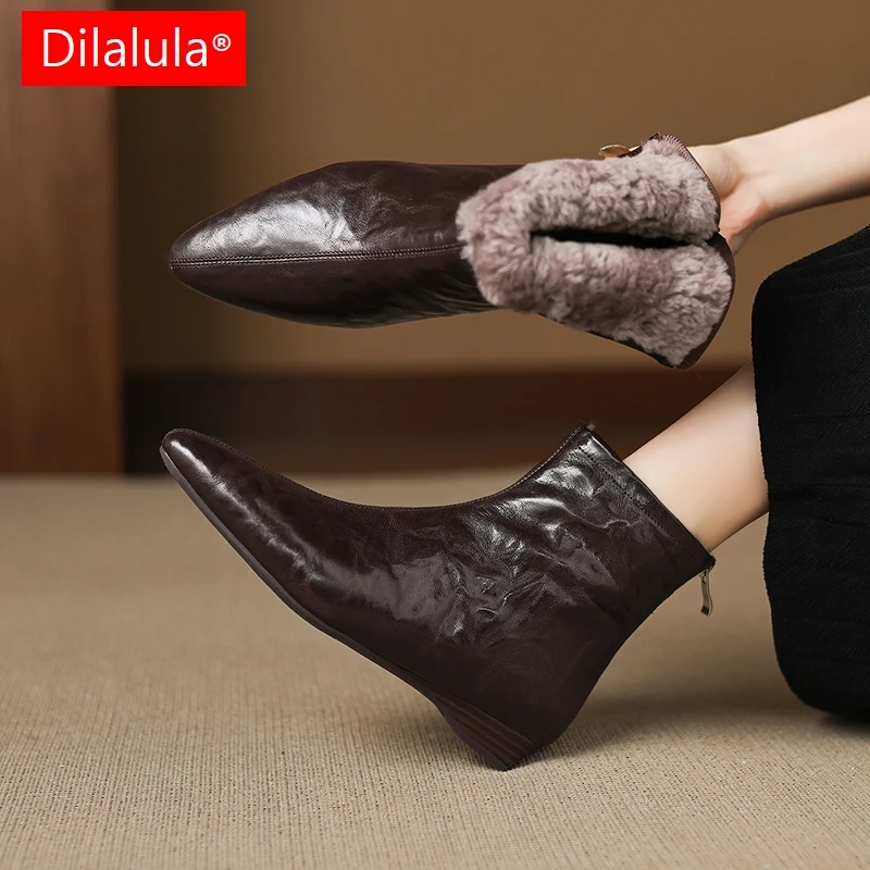 Dilalula 2026 Newest Sheepskin Leather Women Snow Boots Pointy Toe Low Wedges Heels Warm Wool Winter Casual Short Boots Female
Dilalula 2026 Newest Sheepskin Leather Women Snow Boots Pointy Toe Low Wedges Heels Warm Wool Winter Casual Short Boots Female