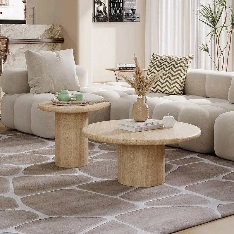 New wabi-sabi minimalist natural travertine coffee table, small apartment living room household round balcony, coffee table 
New wabi-sabi minimalist natural travertine coffee table, small apartment living room household round balcony, coffee table