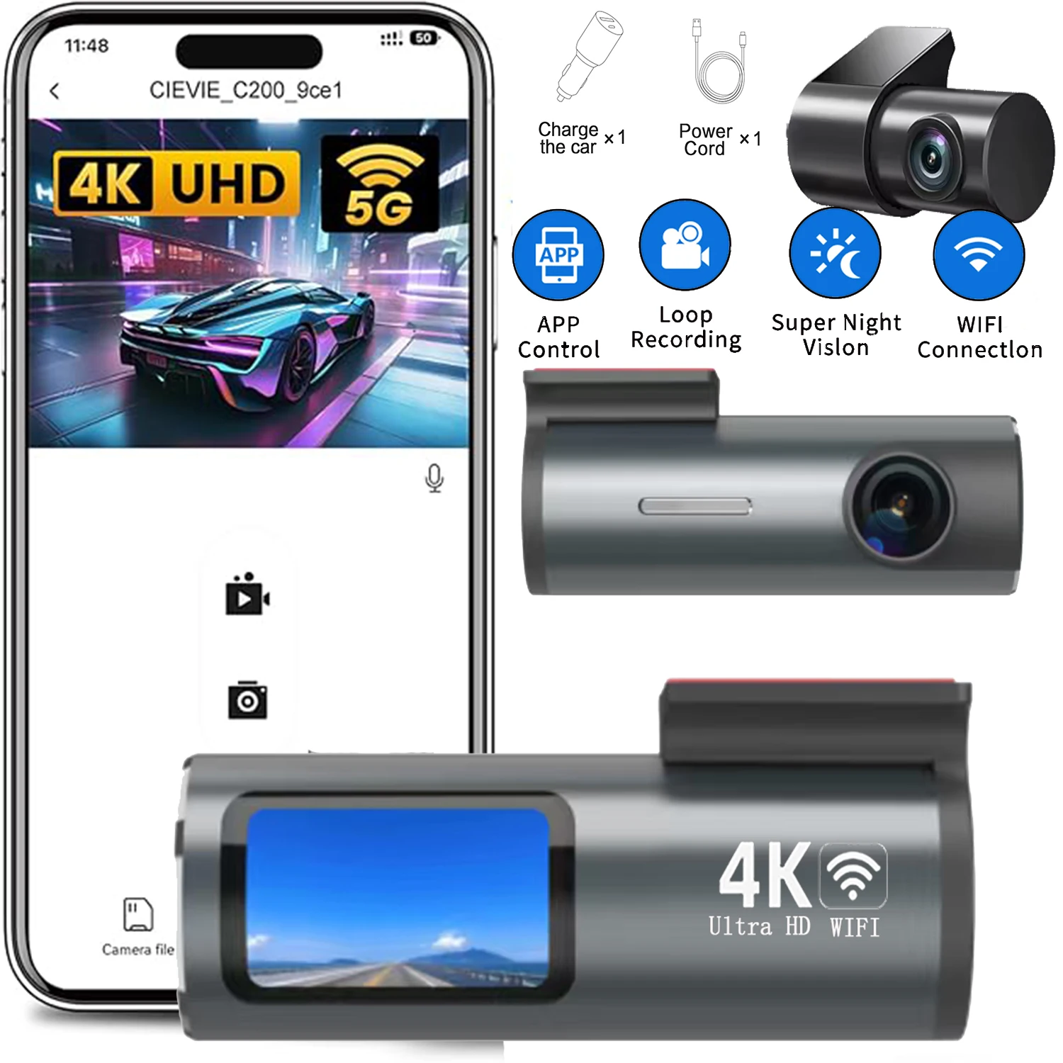 Передняя и задняя видеорегистратор 4K, автомобильная камера с IPS-дисплеем 1,3 дюйма, Wi-Fi 5 ГГц + управление через приложение, ночное видение, режим парковки 24 часа, G-
Передняя и задняя видеорегистратор 4K, автомобильная камера с IPS-дисплеем 1,3 дюйма, Wi-Fi 5 ГГц + управление через приложение, ночное видение, режим парковки 24 часа, G-