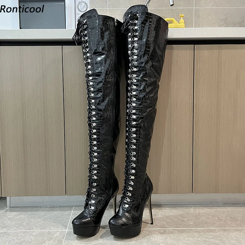 Ronticool Women Winter Platform Thigh Boots Sexy Crocodile Pattern Stiletto Heels Round Toe Nice Black Club Shoes Us Size 5-20
Ronticool Women Winter Platform Thigh Boots Sexy Crocodile Pattern Stiletto Heels Round Toe Nice Black Club Shoes Us Size 5-20