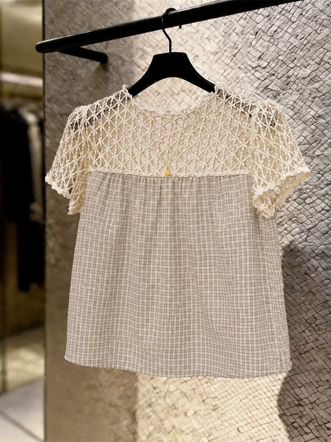 Korean Style Patchwork Plaid Short Sleeve Loose Women's Top Ageless Trendy Summer Commute Silk Blend round Neck T-Shirt
Korean Style Patchwork Plaid Short Sleeve Loose Women's Top Ageless Trendy Summer Commute Silk Blend round Neck T-Shirt