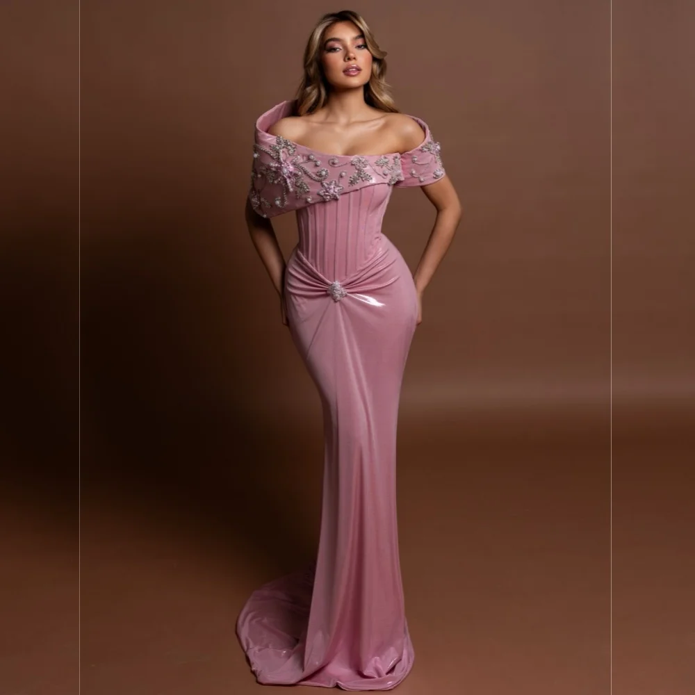 Customized Modern Style Jersey Sequined Pleat Trumpet Off-the-shoulder Long Dresses Bespoke Occasion Simple
Customized Modern Style Jersey Sequined Pleat Trumpet Off-the-shoulder Long Dresses Bespoke Occasion Simple