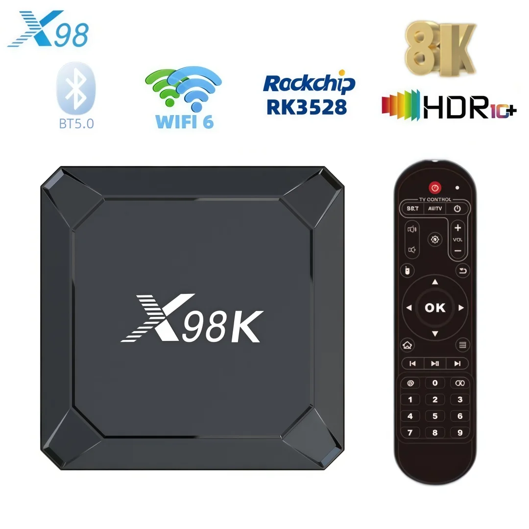 X98K Android 13 TV Box RK3528 Quad Core WiFi 6 BT5.0 8K Smart Media Player 4G+32G Set Top Box USB3.0 Home Entertainment
X98K Android 13 TV Box RK3528 Quad Core WiFi 6 BT5.0 8K Smart Media Player 4G+32G Set Top Box USB3.0 Home Entertainment