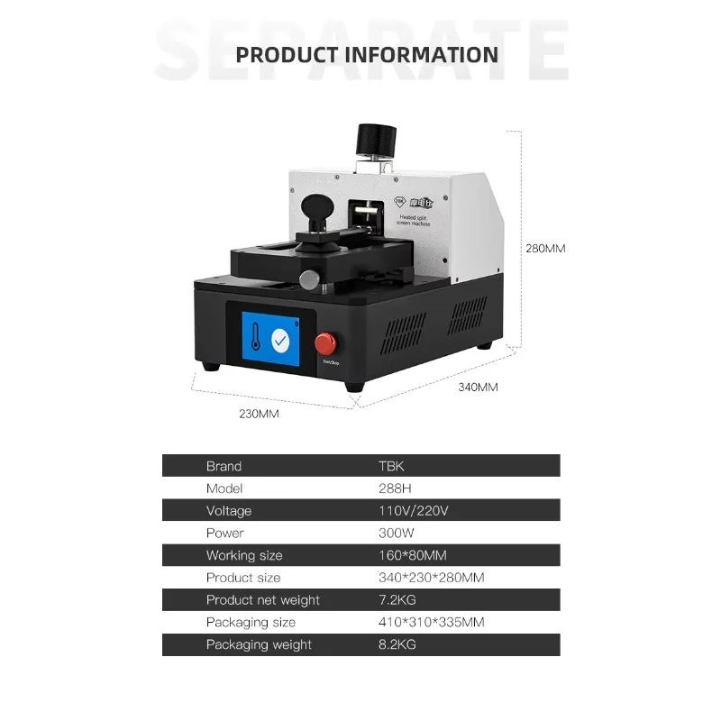 TBK 288H LCD Automatic Mobile Screen Separator Machine, Built-in Vacuum Pump for Motor Core Components, New Arrival
TBK 288H LCD Automatic Mobile Screen Separator Machine, Built-in Vacuum Pump for Motor Core Components, New Arrival