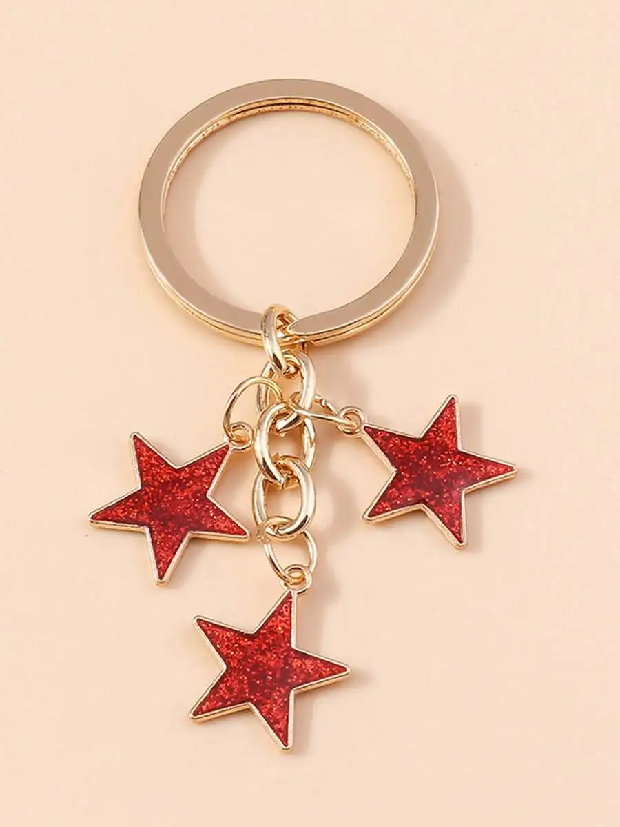 Shiny Metal Five-Pointed Star Keychain With Glitter Red Stars Pendant For Bag Car Or Keys
Shiny Metal Five-Pointed Star Keychain With Glitter Red Stars Pendant For Bag Car Or Keys