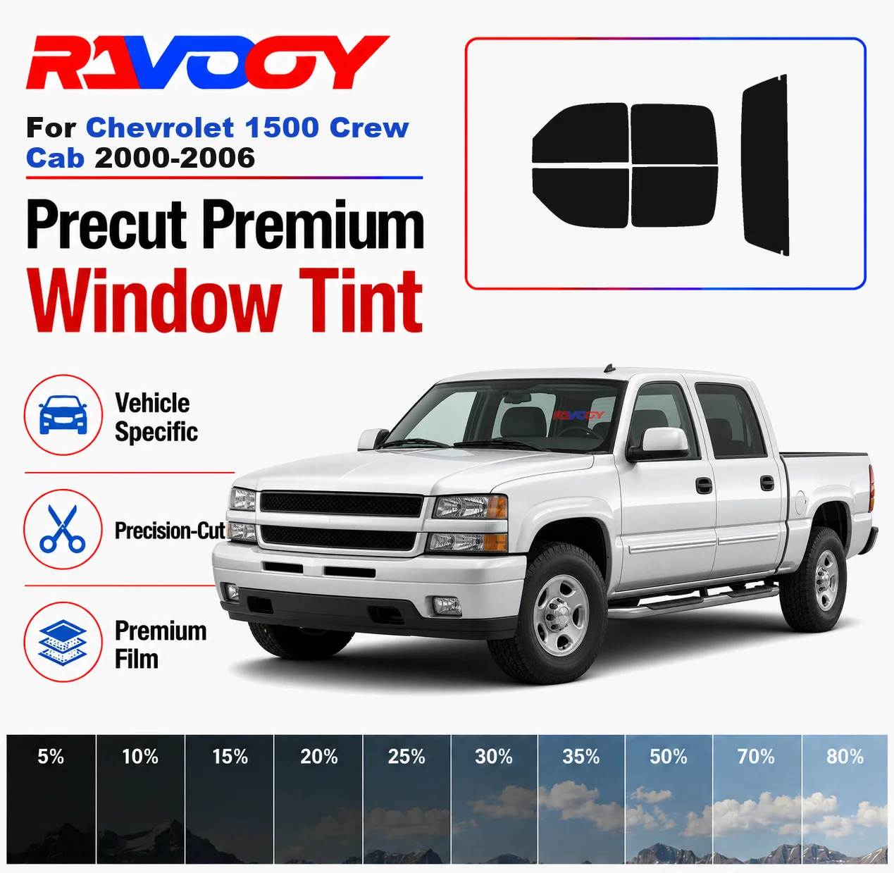 Premium Precut Window Tint Kit Front Rear Windows For Chevrolet 1500 Crew Cab 2000-2006 Complete Set Car Solar Nano Ceramic Film
Premium Precut Window Tint Kit Front Rear Windows For Chevrolet 1500 Crew Cab 2000-2006 Complete Set Car Solar Nano Ceramic Film