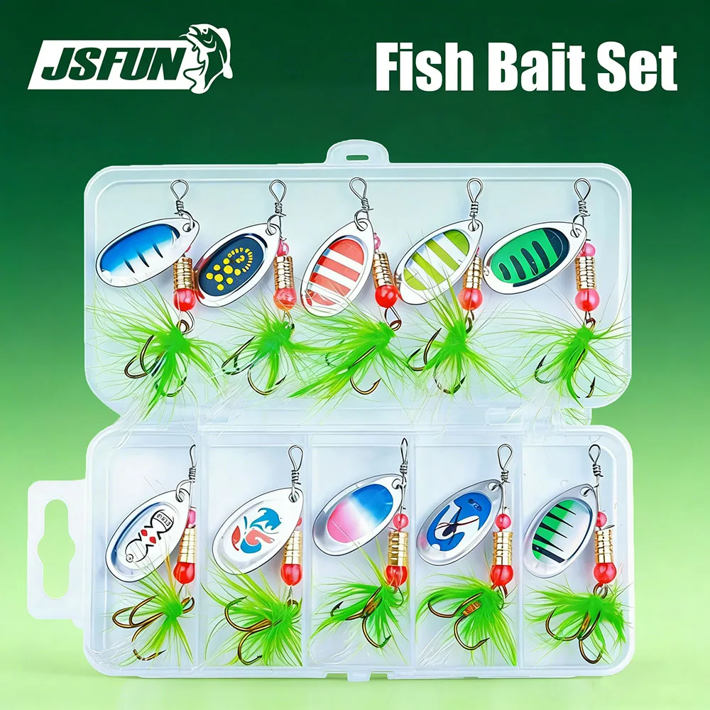 10Pcs/Box Spinnerbait Fishing Lure 6cm 3.5g Rotating Metal Spoon Bait with Feather Treble Hooks for Freshwater Saltwater Tackle
10Pcs/Box Spinnerbait Fishing Lure 6cm 3.5g Rotating Metal Spoon Bait with Feather Treble Hooks for Freshwater Saltwater Tackle