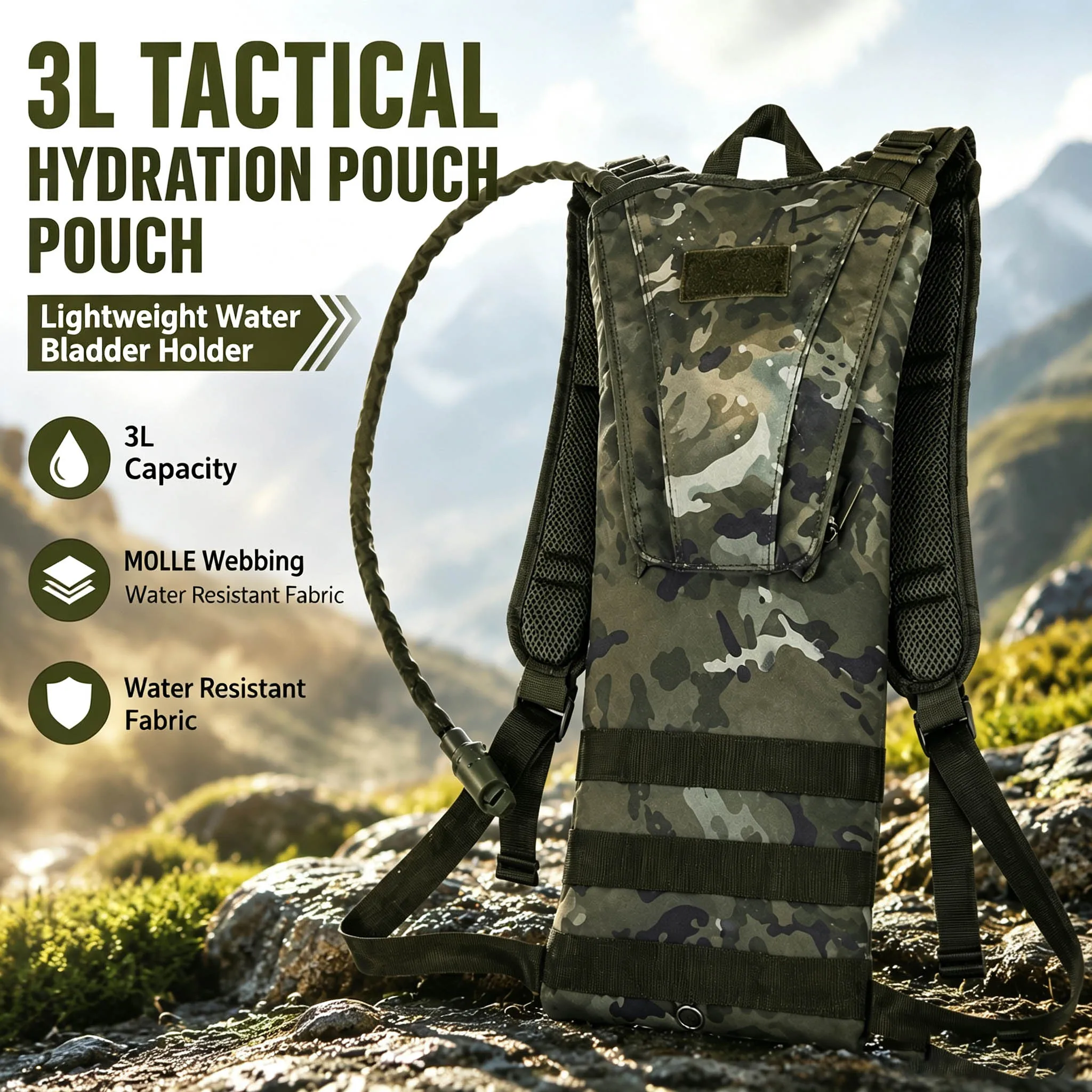 3L Tactical Water Bladder Carrier Camouflage Hydration Bag Oxford Fabric Outdoor Shoulder Drinking Gear Hiking
3L Tactical Water Bladder Carrier Camouflage Hydration Bag Oxford Fabric Outdoor Shoulder Drinking Gear Hiking