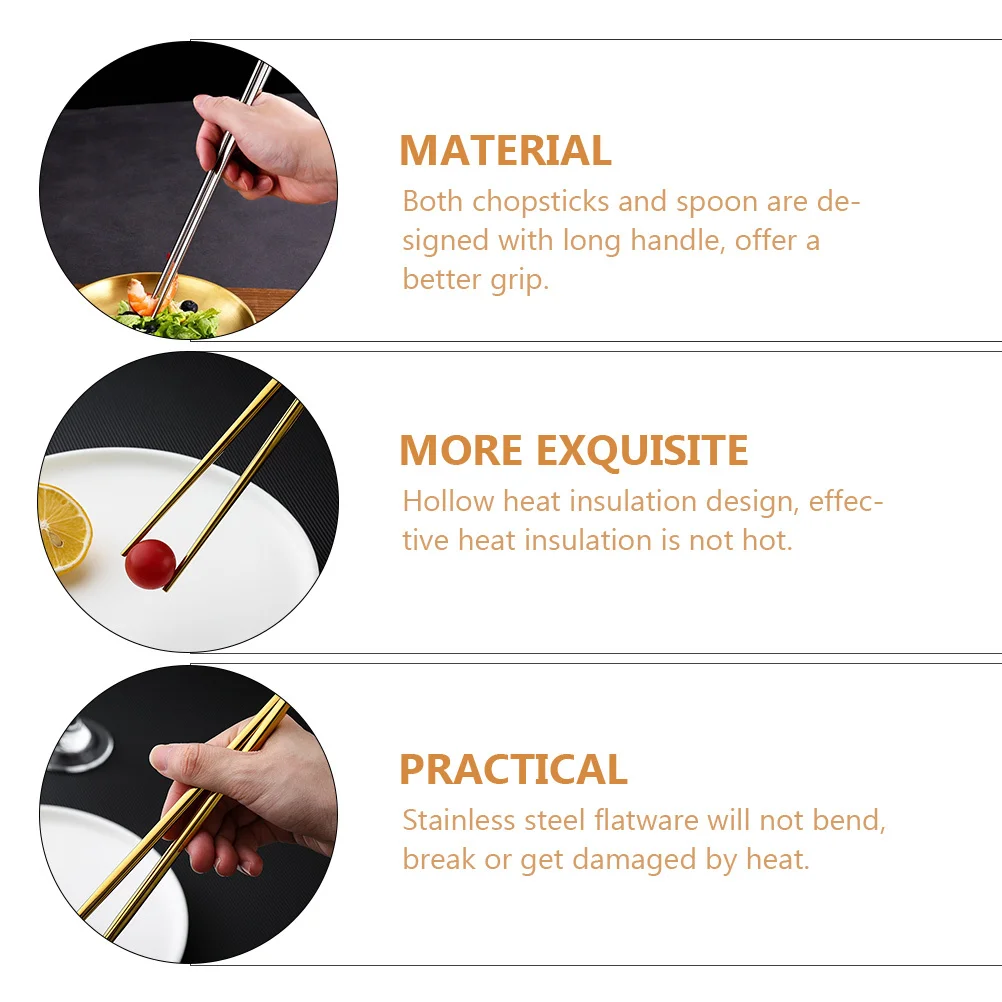 2Sets Stainless Steel Chopsticks and Spoon Set Hollow Heat Insulation Design Smooth Edges Long Handle for Sushi Ramen Noodles
2Sets Stainless Steel Chopsticks and Spoon Set Hollow Heat Insulation Design Smooth Edges Long Handle for Sushi Ramen Noodles