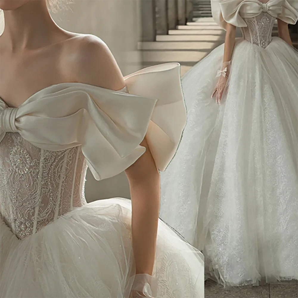 Classic Off Shoulder Bow Pleat A-Line Bride Wedding Dresses Bridal Gowns Customized
Classic Off Shoulder Bow Pleat A-Line Bride Wedding Dresses Bridal Gowns Customized