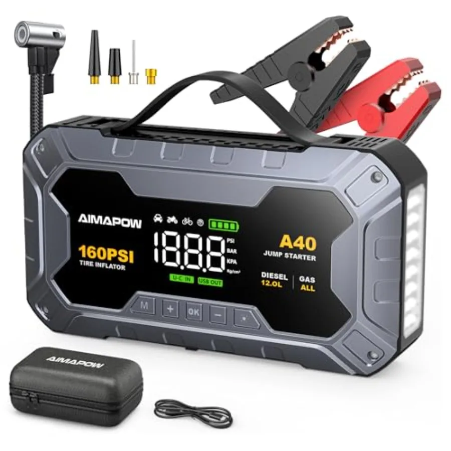 8000A 160PSI Jump Starter with Air Compressor 12V Car Battery Jump Starter Power Bank All Gas/12L Diesel Car Starter with LED F
8000A 160PSI Jump Starter with Air Compressor 12V Car Battery Jump Starter Power Bank All Gas/12L Diesel Car Starter with LED F