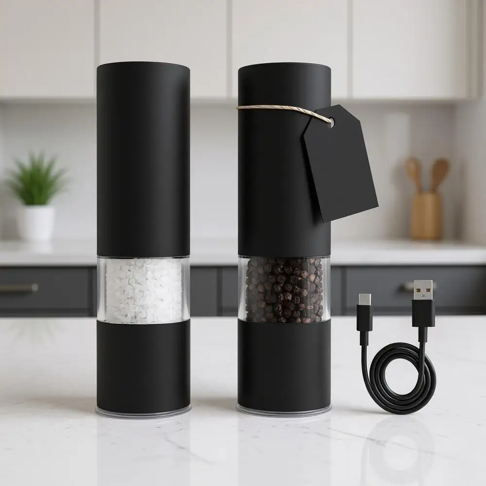 Автоматические мельницы для соли и перца с регулируемой степенью помола и USB-подзарядкой, со светодиодной подсветкой (угольно-черный)
Автоматические мельницы для соли и перца с регулируемой степенью помола и USB-подзарядкой, со светодиодной подсветкой (угольно-черный)
