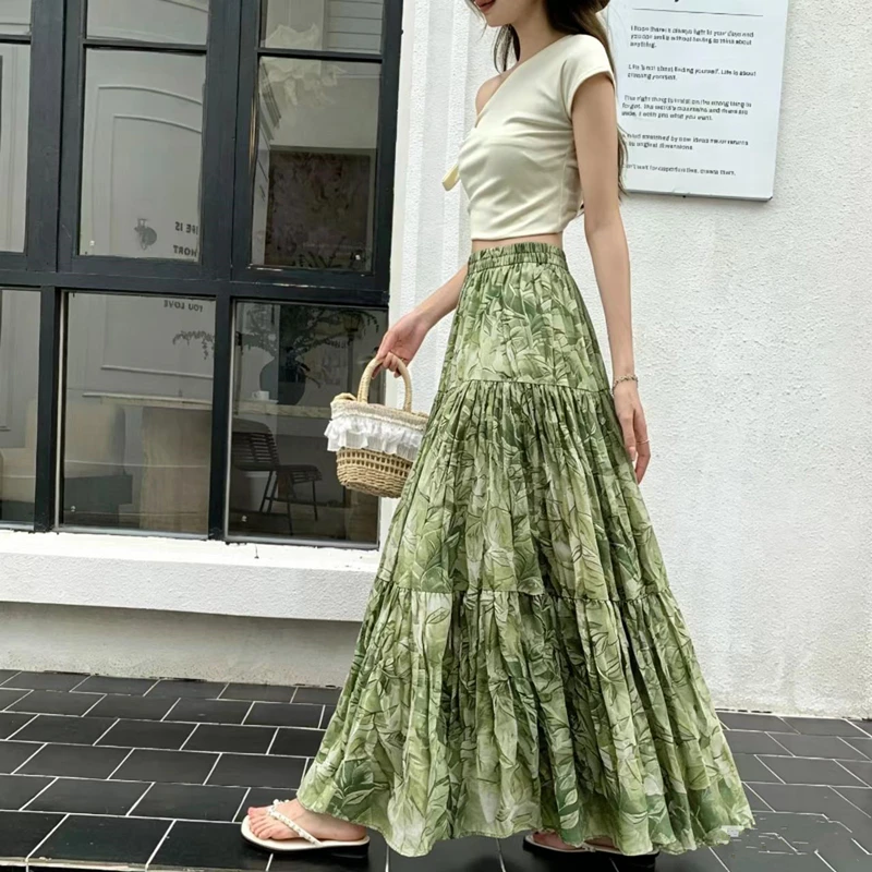 Women's High Waist Pleated Chiffon Floral Print Skirt Elastic Waist Slimming A-Line Long Dress Green Print Full Length Skirt
Women's High Waist Pleated Chiffon Floral Print Skirt Elastic Waist Slimming A-Line Long Dress Green Print Full Length Skirt