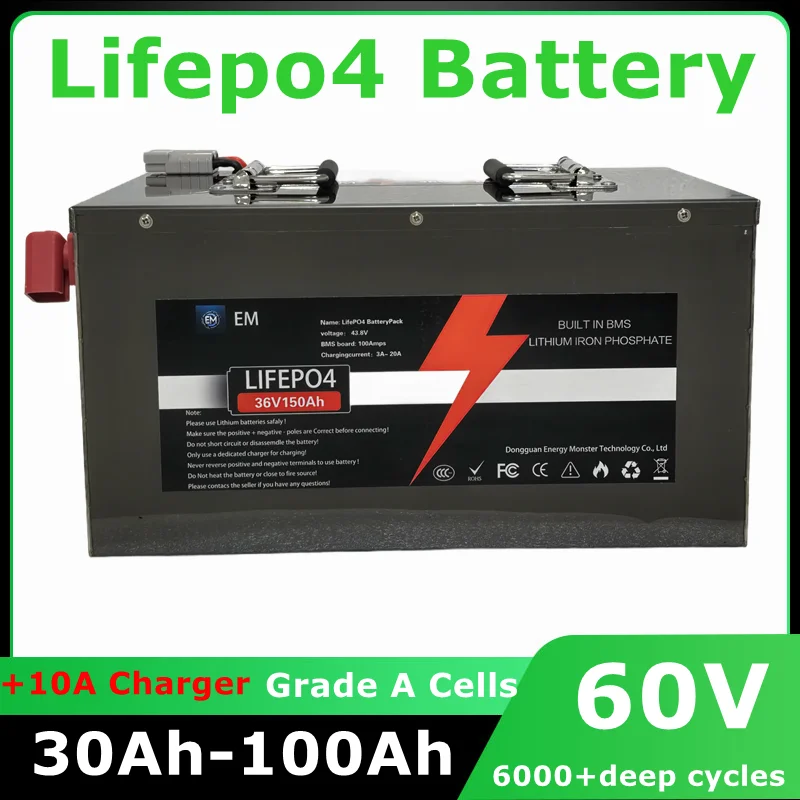 60V 30Ah 40Ah 50Ah 60Ah 70Ah 80Ah 90Ah 100Ah Lifepo4 For 1800W 3000W Two-Wheeler Motorcycle Scooter Tricycle Golf cart
60V 30Ah 40Ah 50Ah 60Ah 70Ah 80Ah 90Ah 100Ah Lifepo4 For 1800W 3000W Two-Wheeler Motorcycle Scooter Tricycle Golf cart