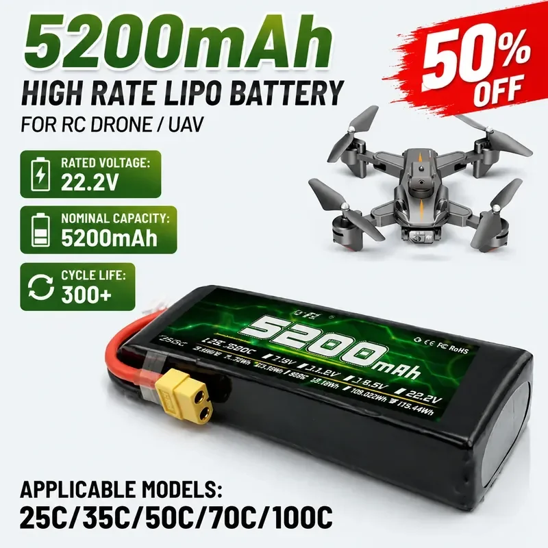 Ternary lithium battery 5200mAh high rate model aircraft drone battery
Ternary lithium battery 5200mAh high rate model aircraft drone battery